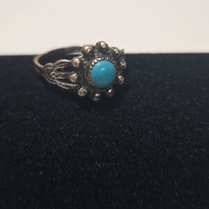 Vintage Navajo Sterling Silver Ring With Sleeping Beauty Turquoise